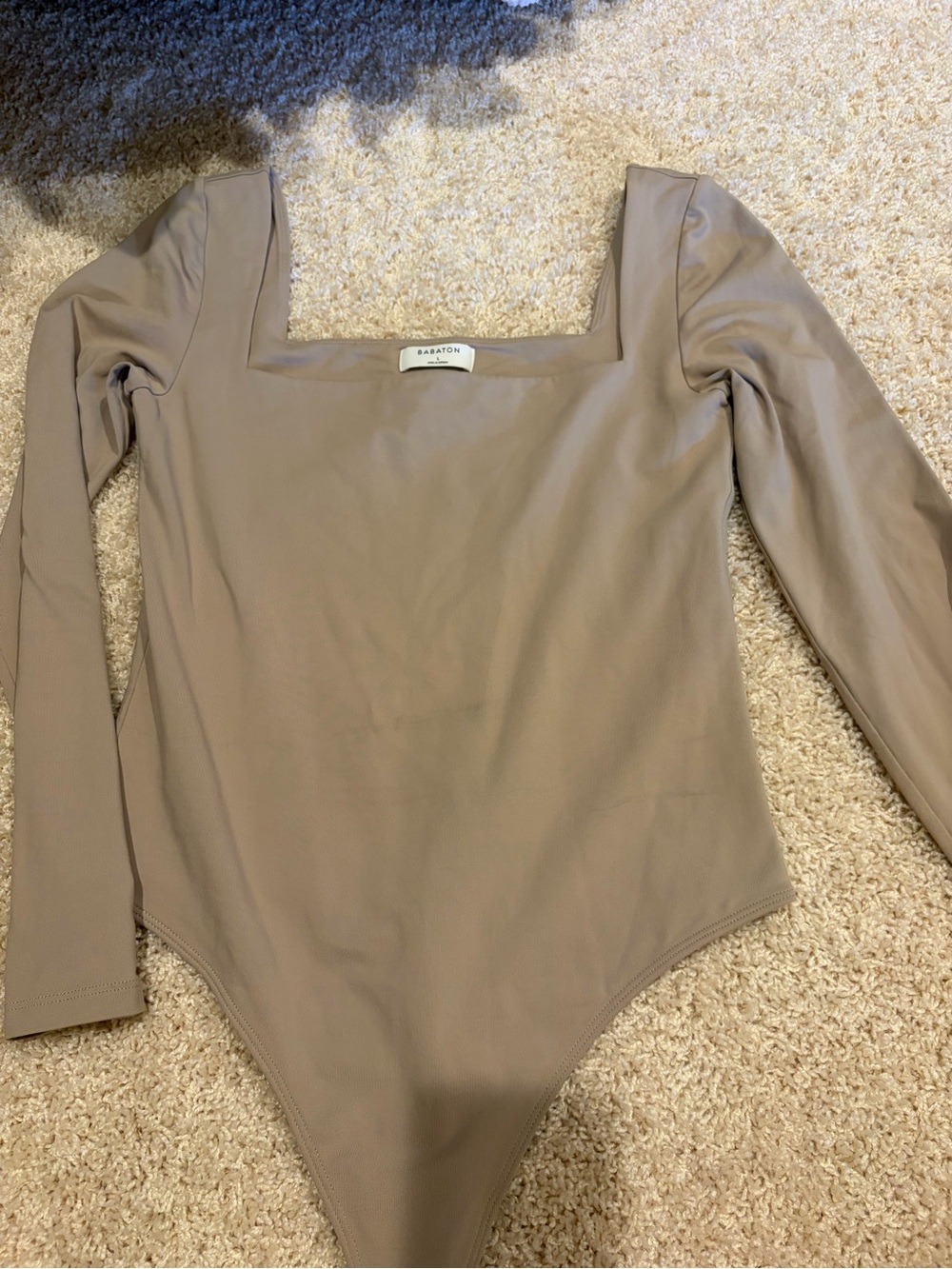 Aritzia Babaton Taupe Square-Neck Long Sleeve Bodysuit